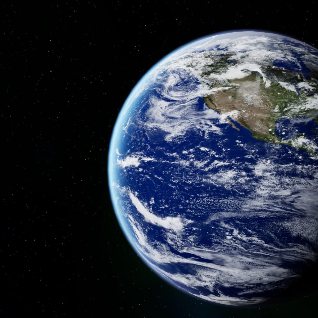 Planet Earth against black background and starry sky.3D render.